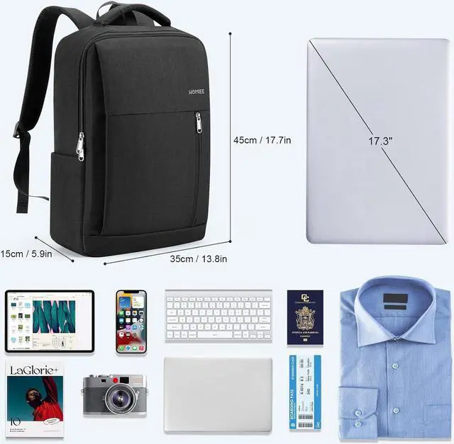 Alt view image 3 of 7 - HOMIEE 17 Inch Laptop Backpack Slim Durable Business Computer Travel Backpack with USB Charging Port, Lightweight Casual Daypack for College Work Office Men Women, Black