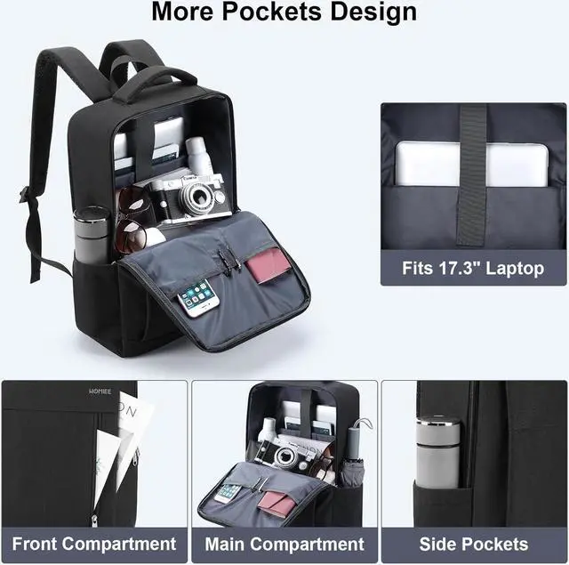 Alt view image 4 of 7 - HOMIEE 17 Inch Laptop Backpack Slim Durable Business Computer Travel Backpack with USB Charging Port, Lightweight Casual Daypack for College Work Office Men Women, Black