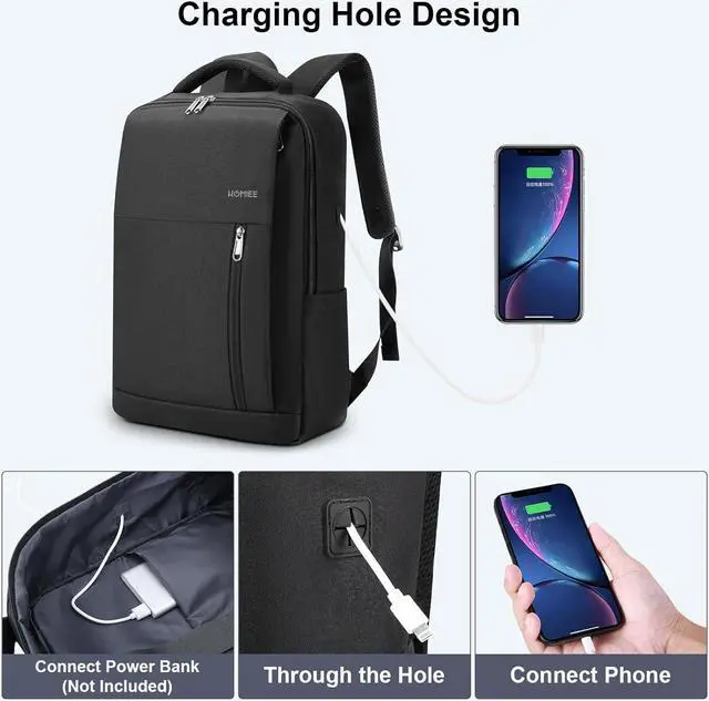 Alt view image 6 of 7 - HOMIEE 17 Inch Laptop Backpack Slim Durable Business Computer Travel Backpack with USB Charging Port, Lightweight Casual Daypack for College Work Office Men Women, Black