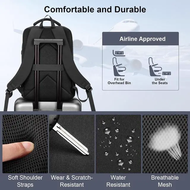 Alt view image 5 of 7 - HOMIEE 17 Inch Laptop Backpack Slim Durable Business Computer Travel Backpack with USB Charging Port, Lightweight Casual Daypack for College Work Office Men Women, Black