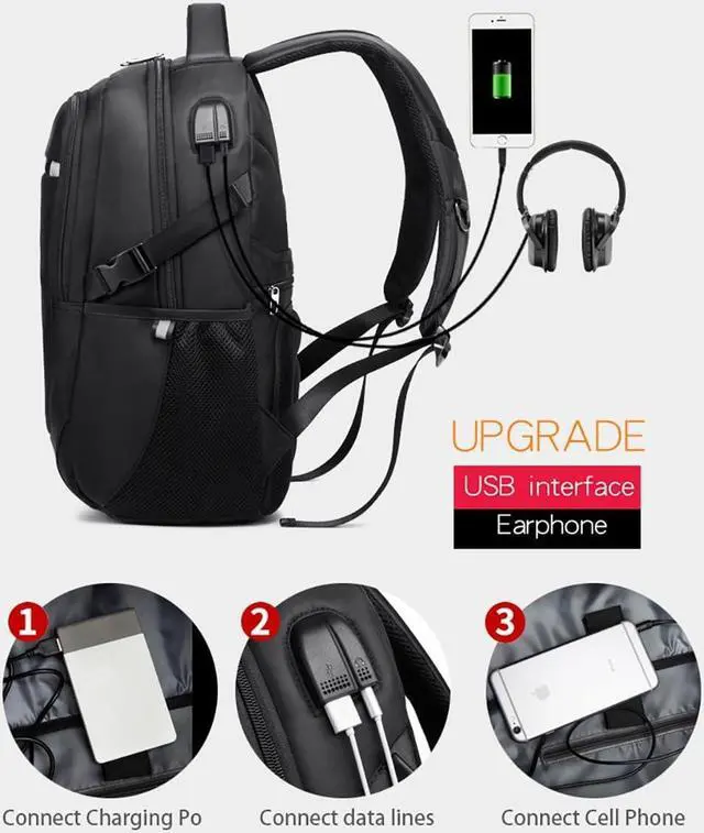 Alt view image 2 of 6 - Travel Laptop Backpack for Men, Water Resistant Backpack Airline Approved Business Work Bag with USB Charging Port Fits 15.6 Inch Computer, Black