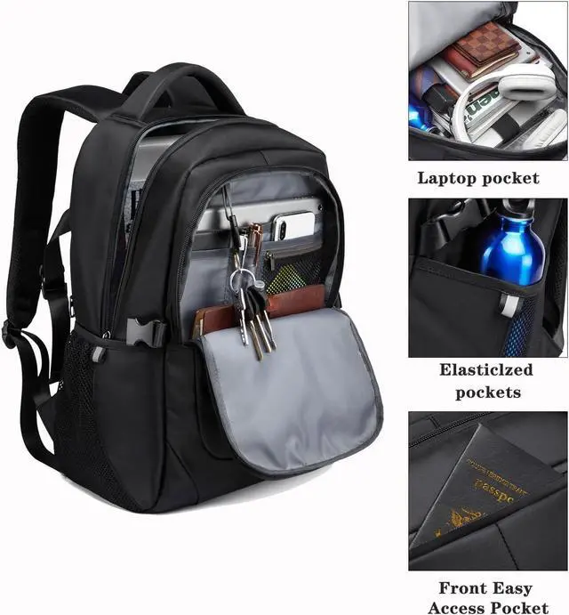 Alt view image 3 of 6 - Travel Laptop Backpack for Men, Water Resistant Backpack Airline Approved Business Work Bag with USB Charging Port Fits 15.6 Inch Computer, Black