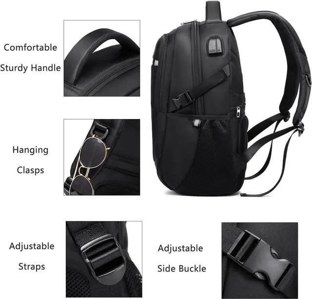 Alt view image 4 of 6 - Travel Laptop Backpack for Men, Water Resistant Backpack Airline Approved Business Work Bag with USB Charging Port Fits 15.6 Inch Computer, Black