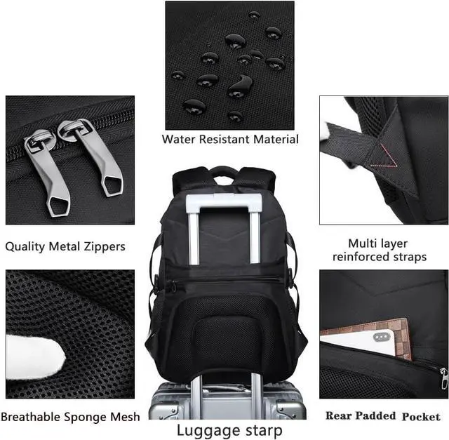 Alt view image 5 of 6 - Travel Laptop Backpack for Men, Water Resistant Backpack Airline Approved Business Work Bag with USB Charging Port Fits 15.6 Inch Computer, Black