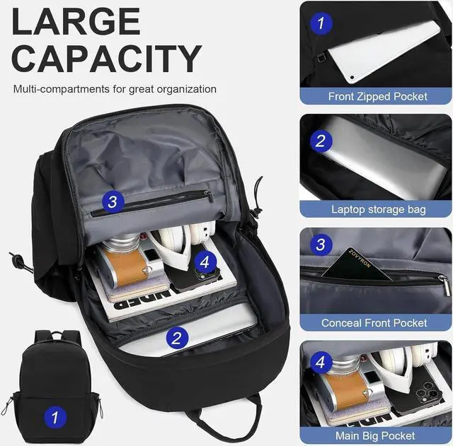Alt view image 3 of 7 - Laptop Backpack for Work, College, Travel, Lightweight Waterproof Daily Backpacks for Men Women, Sport Rucksack Computer Bag Fits 15.6 Inch Notebook