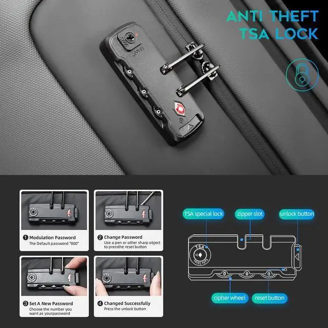 Alt view image 3 of 7 - BANGE Anti Theft Backpack With TSA Lock,Waterproof Backpacks With YKK Zipper, High Tech Business Backpack For Men And Women, Laptop Backpack Fits For 17.3 Inch Notebook