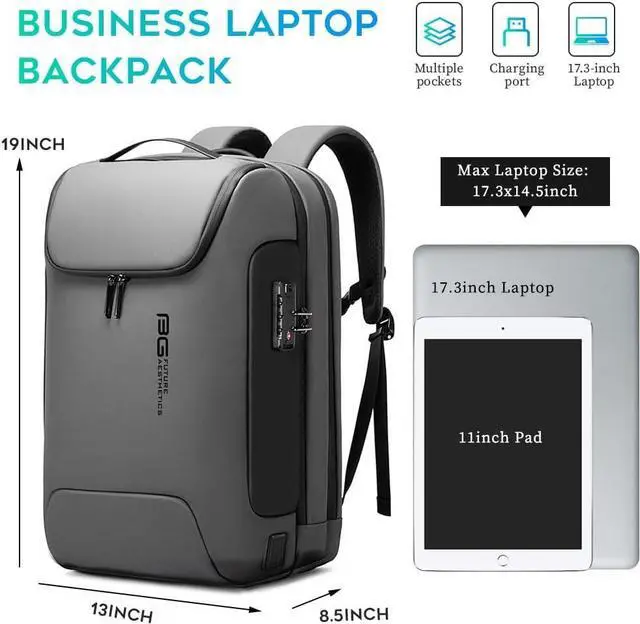 Alt view image 4 of 7 - BANGE Anti Theft Backpack With TSA Lock,Waterproof Backpacks With YKK Zipper, High Tech Business Backpack For Men And Women, Laptop Backpack Fits For 17.3 Inch Notebook