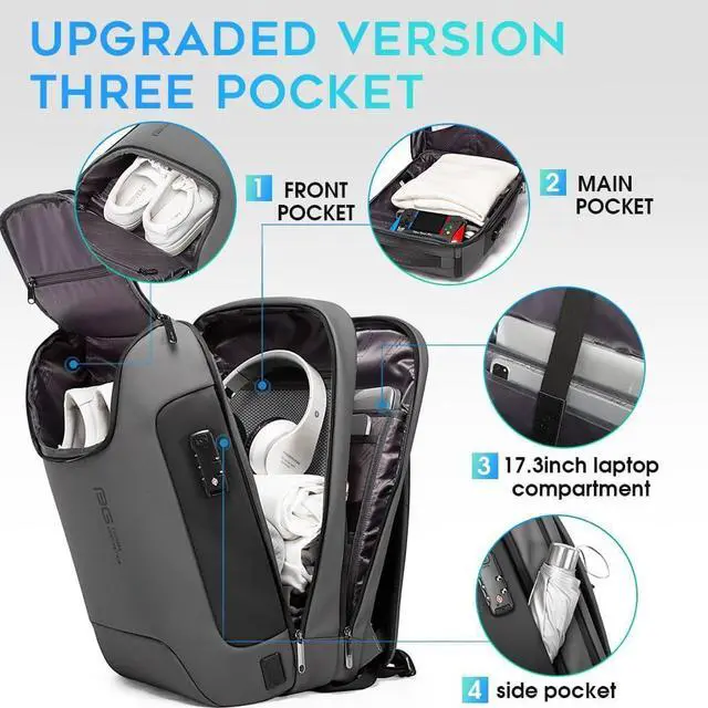 Alt view image 2 of 7 - BANGE Anti Theft Backpack With TSA Lock,Waterproof Backpacks With YKK Zipper, High Tech Business Backpack For Men And Women, Laptop Backpack Fits For 17.3 Inch Notebook
