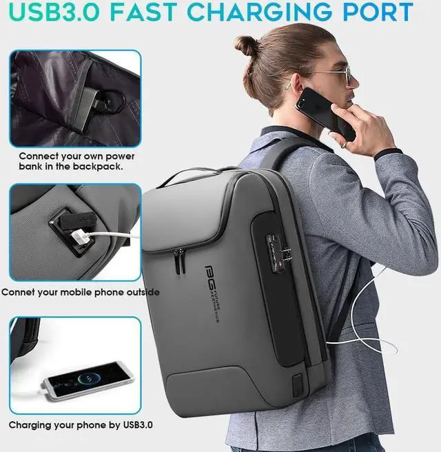 Alt view image 6 of 7 - BANGE Anti Theft Backpack With TSA Lock,Waterproof Backpacks With YKK Zipper, High Tech Business Backpack For Men And Women, Laptop Backpack Fits For 17.3 Inch Notebook