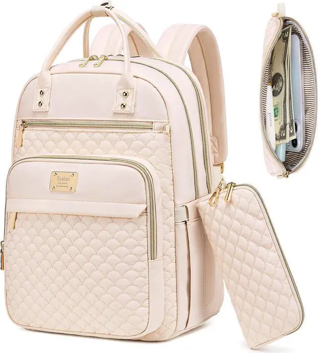 Main image of Laptop Backpack for Women,15.6 Inch Laptop Backpack for Work,Water Resistant Travel Backpack,College Bookbag with Wallet (Beige)