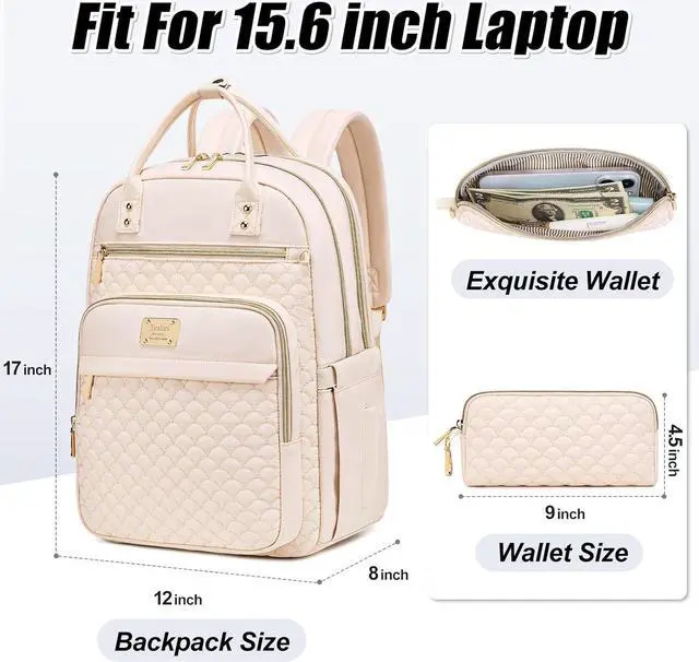 Alt view image 2 of 7 - Laptop Backpack for Women,15.6 Inch Laptop Backpack for Work,Water Resistant Travel Backpack,College Bookbag with Wallet (Beige)