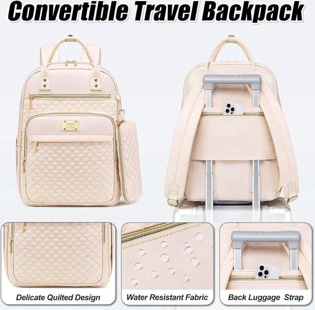 Alt view image 5 of 7 - Laptop Backpack for Women,15.6 Inch Laptop Backpack for Work,Water Resistant Travel Backpack,College Bookbag with Wallet (Beige)