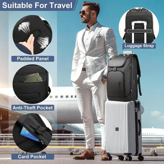 Alt view image 3 of 7 - hk Business Smart Backpack for Men Anti-Theft for 17.3 Inch Laptop with USB Charging Port Water-Resistant Large Durable Compact 30L for Travel College Work-Black