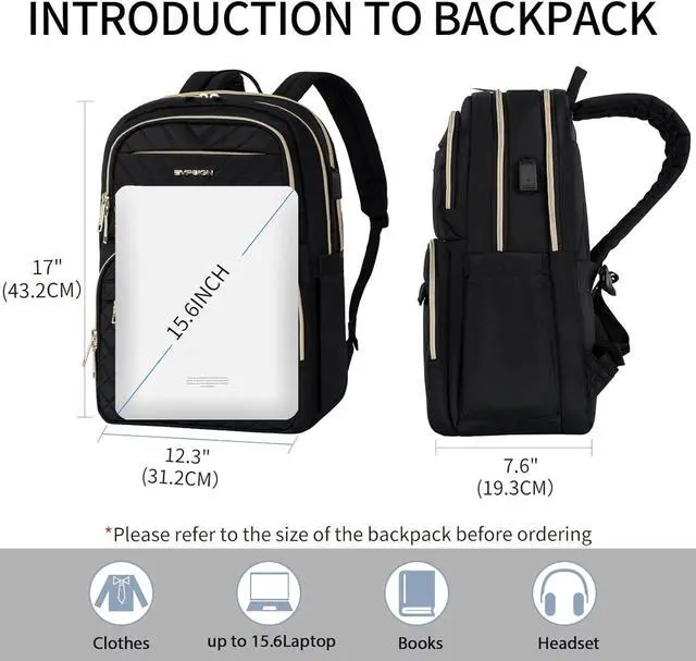 Alt view image 2 of 7 - EMPSIGN Laptop Backpack Purse for Women and Men with USB Charging Port, 15.6 Inch Travel Water Resistant Quilted Backpack, High-Capacity 30L Work Business Computer Backpack, Black