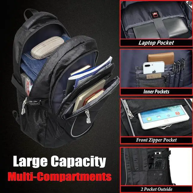 Alt view image 2 of 7 - ProEtrade Backpack Bookbag for College Sturdy Travel Business Hiking Fit Laptop Up to 15.6 Inch Multi Compartment Gifts for Men Women Night Light Reflective (Black)