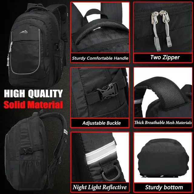 Alt view image 3 of 7 - ProEtrade Backpack Bookbag for College Sturdy Travel Business Hiking Fit Laptop Up to 15.6 Inch Multi Compartment Gifts for Men Women Night Light Reflective (Black)