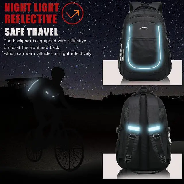 Alt view image 4 of 7 - ProEtrade Backpack Bookbag for College Sturdy Travel Business Hiking Fit Laptop Up to 15.6 Inch Multi Compartment Gifts for Men Women Night Light Reflective (Black)