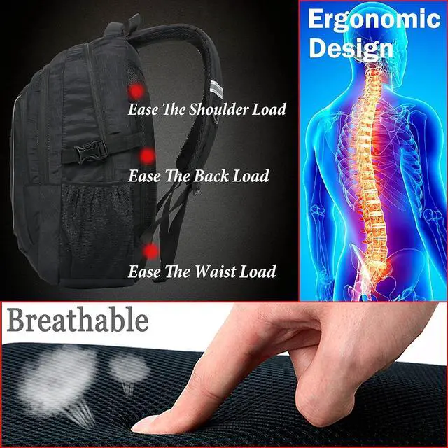 Alt view image 5 of 7 - ProEtrade Backpack Bookbag for College Sturdy Travel Business Hiking Fit Laptop Up to 15.6 Inch Multi Compartment Gifts for Men Women Night Light Reflective (Black)