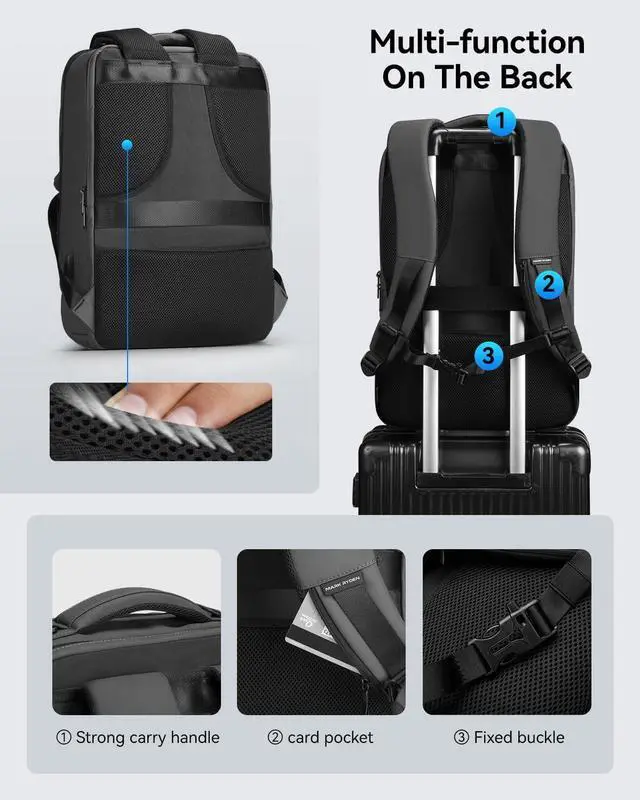 Alt view image 6 of 7 - Muzee Business Backpack for Men,Waterproof and Travel Laptop Backpack with USB Charging, Fits 17 Inch Laptop and Tech Gear