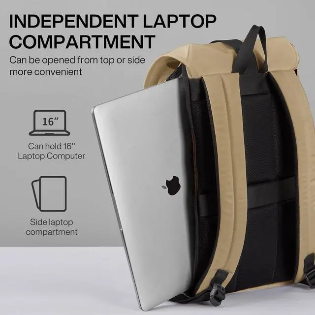 Alt view image 3 of 6 - mixi Travel Laptop Backpack for Women & Men, Carry On Backpack fits 16'' Laptop Waterproof Rucksack,17 Inch, Mocha Brown