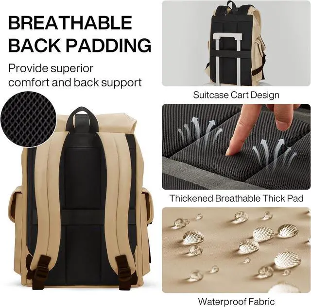 Alt view image 5 of 6 - mixi Travel Laptop Backpack for Women & Men, Carry On Backpack fits 16'' Laptop Waterproof Rucksack,17 Inch, Mocha Brown