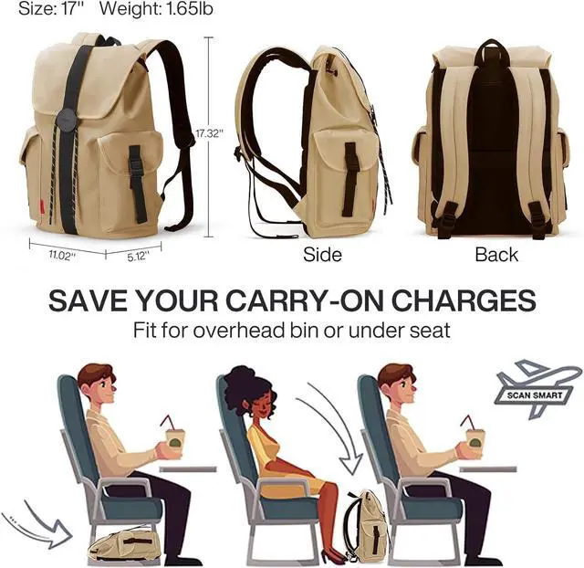 Alt view image 6 of 6 - mixi Travel Laptop Backpack for Women & Men, Carry On Backpack fits 16'' Laptop Waterproof Rucksack,17 Inch, Mocha Brown