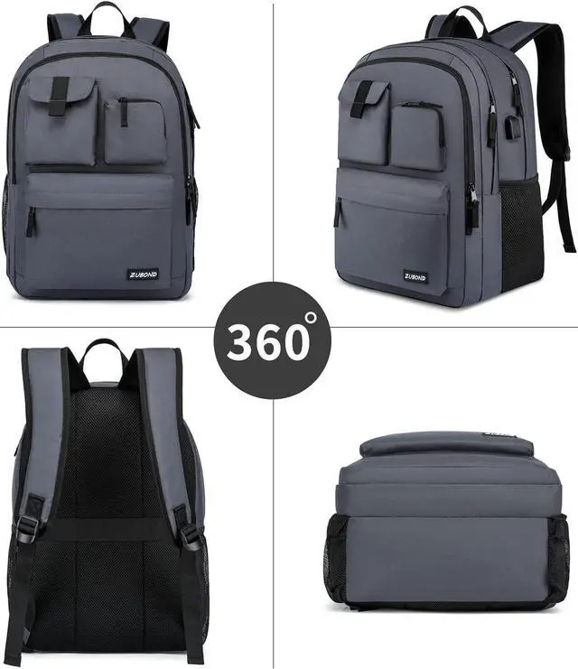 Alt view image 5 of 7 - Backpack for Men & Women, Backpacks for School Teen Boys & Girl, Student Bookbag 15.6 inch Laptop Compartment with USB Charging Port for High Middle School, Black Travel Casual Bag