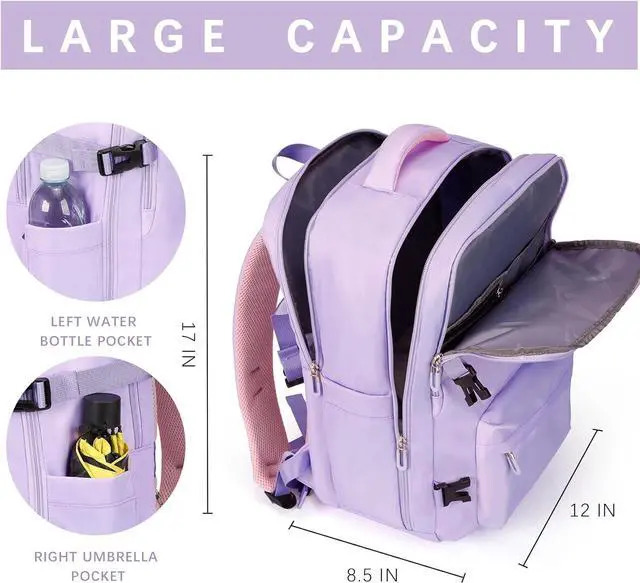 Alt view image 3 of 7 - SHRRADOO Travel Laptops Backpack for Women Men, Casual Work Bag 17inch High School College Backpack Airline Approved Backpack for Hiking Business (Light Purple)