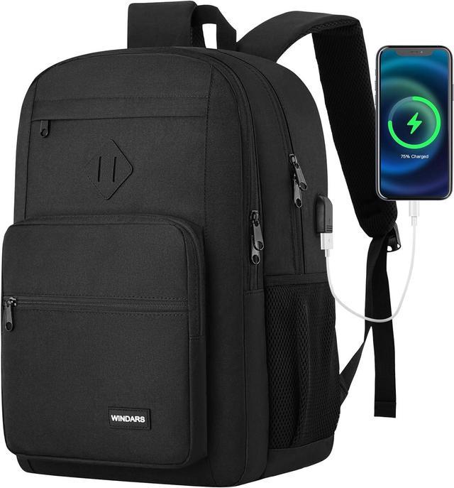 GCON Black Backpack for Men Women Durable Casual School Backpacks Teens Boys and Girls Classic 15.6 inch Laptop Bookbag with USB Charger for College High