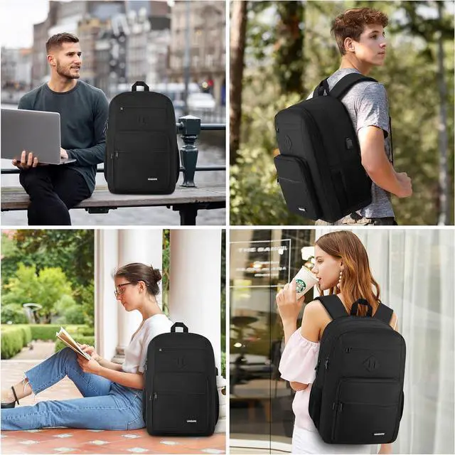 Alt view image 7 of 7 - Black Backpack for Men Women, Durable Casual School Backpacks Teens Boys and Girls Classic 15.6 Inch Laptop Bookbag with USB Charger for College High School Work Travel