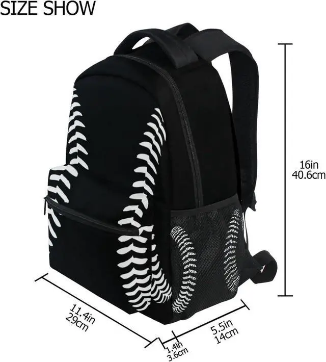 Alt view image 2 of 7 - Miaoquhe Black Baseball Backpacks School Bookbag for Kids Sport Softball Backpacks Laptop Shoulder Bag for Women Girls Men Boys School Casual Daypack for Travel Hiking Camping