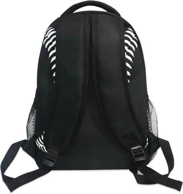 Alt view image 4 of 7 - Miaoquhe Black Baseball Backpacks School Bookbag for Kids Sport Softball Backpacks Laptop Shoulder Bag for Women Girls Men Boys School Casual Daypack for Travel Hiking Camping