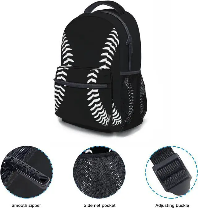 Alt view image 6 of 7 - Miaoquhe Black Baseball Backpacks School Bookbag for Kids Sport Softball Backpacks Laptop Shoulder Bag for Women Girls Men Boys School Casual Daypack for Travel Hiking Camping