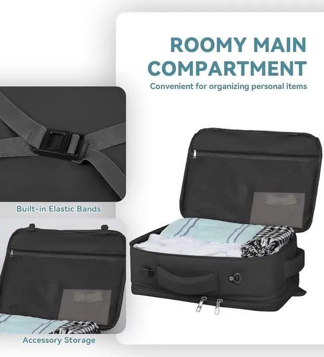 Alt view image 7 of 7 - Travel Backpack, 50L Expandable Extra Large Laptop Backpack, Carry On Backpack Airline Approved Water Resistant Business Suitcase Daypack Bag Fits 17 Inch Laptops, Travel Gifts for Men Women, Black