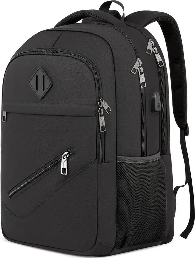 Main image of Black Backpack, School Backpacks for Teen Boys & Girls, Student Bookbag Fits 17.3 Inch Laptop with USB Charging Port, Water Resistant Travel Backpack, Sturdy Anti Theft Computer Bag Gifts Men Women
