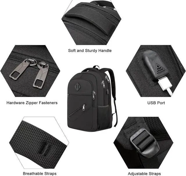 Alt view image 3 of 7 - Backpack for Men and Women, School Backpacks for Teen Boys Girls, Water Resistant Sturdy Anti Theft Travel Laptop Backpack, Black Student Bookbag Fits 15.6 Inch Laptop with USB Charging Port, Gifts