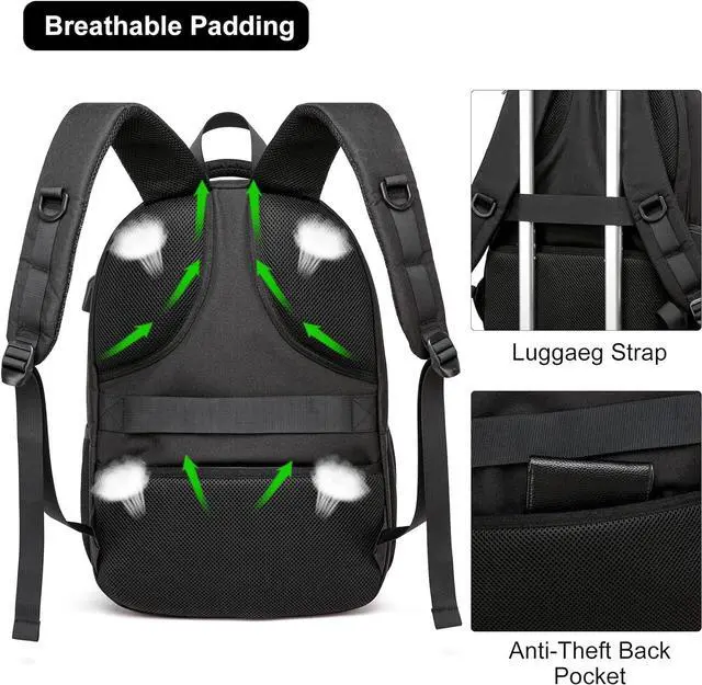 Alt view image 6 of 7 - Backpack for Men and Women, School Backpacks for Teen Boys Girls, Water Resistant Sturdy Anti Theft Travel Laptop Backpack, Black Student Bookbag Fits 15.6 Inch Laptop with USB Charging Port, Gifts
