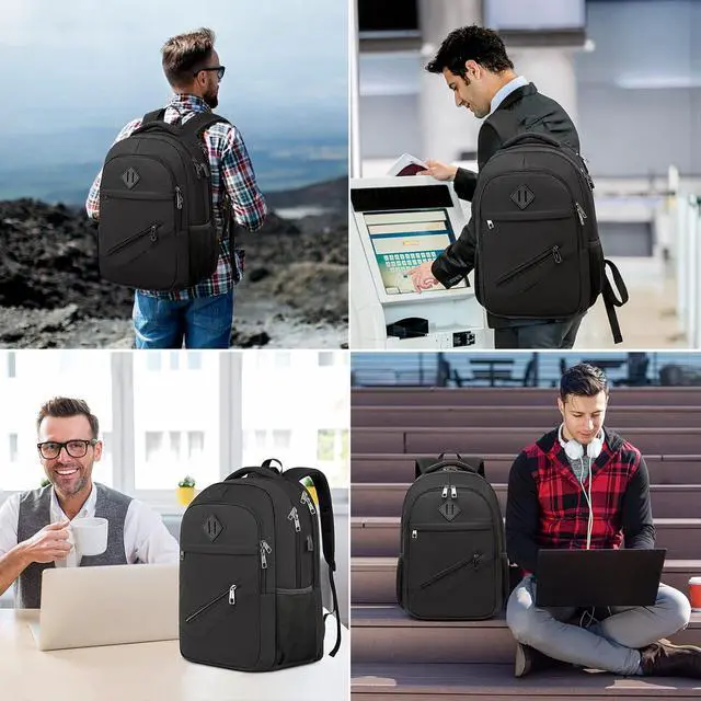 Alt view image 7 of 7 - Backpack for Men and Women, School Backpacks for Teen Boys Girls, Water Resistant Sturdy Anti Theft Travel Laptop Backpack, Black Student Bookbag Fits 15.6 Inch Laptop with USB Charging Port, Gifts