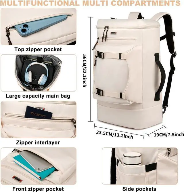 Alt view image 2 of 7 - Asenlin Travel Backpack for Women Me,40L Extra Large Hiking Backpack 17 Inch Carry on Backpack Water Resistant for Casual Daypack Gym Backpack-Beige