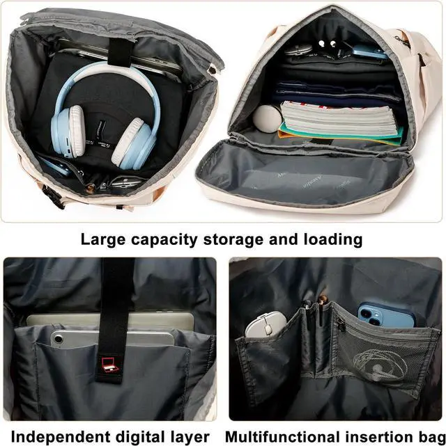 Alt view image 3 of 7 - Asenlin Travel Backpack for Women Me,40L Extra Large Hiking Backpack 17 Inch Carry on Backpack Water Resistant for Casual Daypack Gym Backpack-Beige