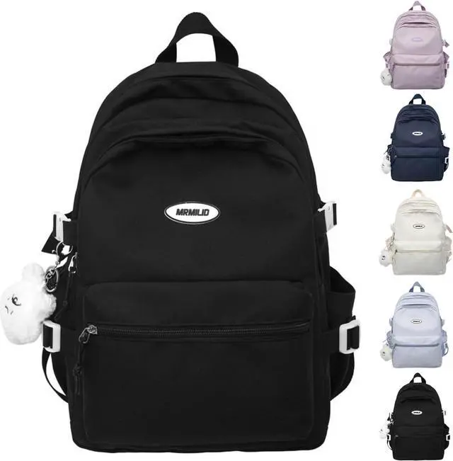 Main image of Kawaii Backpack with Cute Accessories Casual Aesthetic Daypack Simple Laptop Bag Waterproof Travel Rucksack for Women (black)