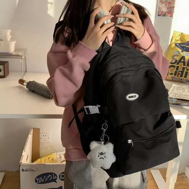 Alt view image 2 of 7 - Kawaii Backpack with Cute Accessories Casual Aesthetic Daypack Simple Laptop Bag Waterproof Travel Rucksack for Women (black)