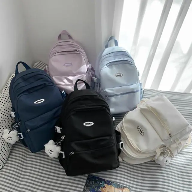 Alt view image 7 of 7 - Kawaii Backpack with Cute Accessories Casual Aesthetic Daypack Simple Laptop Bag Waterproof Travel Rucksack for Women (black)