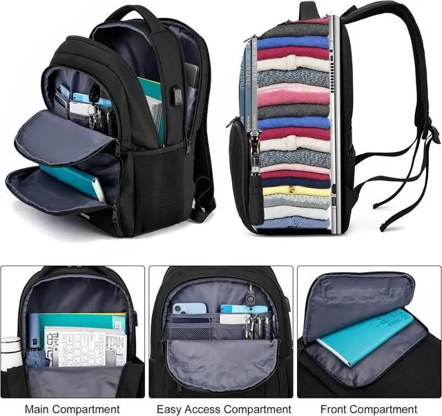 Alt view image 2 of 7 - Backpack for Men and Women, Backpacks for School Teen Boys, Business Travel Water Resistant Sturdy 15.6 Inch Laptops Back Pack with USB Charging Port, College School Computer Bag Gift, Black