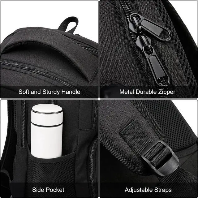 Alt view image 3 of 7 - Backpack for Men and Women, Backpacks for School Teen Boys, Business Travel Water Resistant Sturdy 15.6 Inch Laptops Back Pack with USB Charging Port, College School Computer Bag Gift, Black