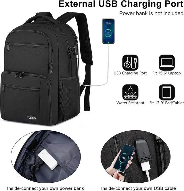 Alt view image 4 of 7 - Backpack for Men and Women, Backpacks for School Teen Boys, Business Travel Water Resistant Sturdy 15.6 Inch Laptops Back Pack with USB Charging Port, College School Computer Bag Gift, Black
