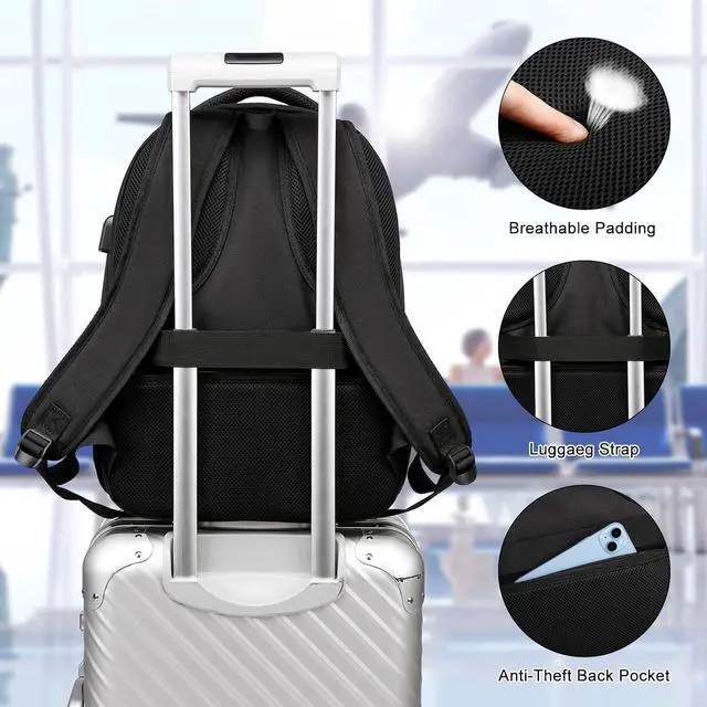 Alt view image 6 of 7 - Backpack for Men and Women, Backpacks for School Teen Boys, Business Travel Water Resistant Sturdy 15.6 Inch Laptops Back Pack with USB Charging Port, College School Computer Bag Gift, Black