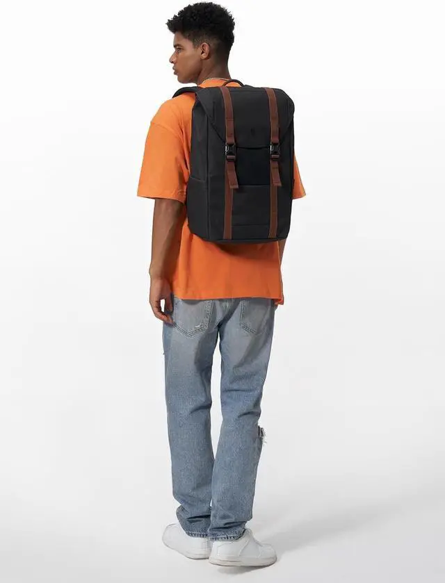 Alt view image 2 of 7 - tomtoc Flap Laptop Backpack, Lightweight, Water-Resistant Casual Daypack, Durable Work-pack, Vintage Classic Rucksack for 13-15.6 Inch Laptop, perfect for Campus, Street, 22L Black