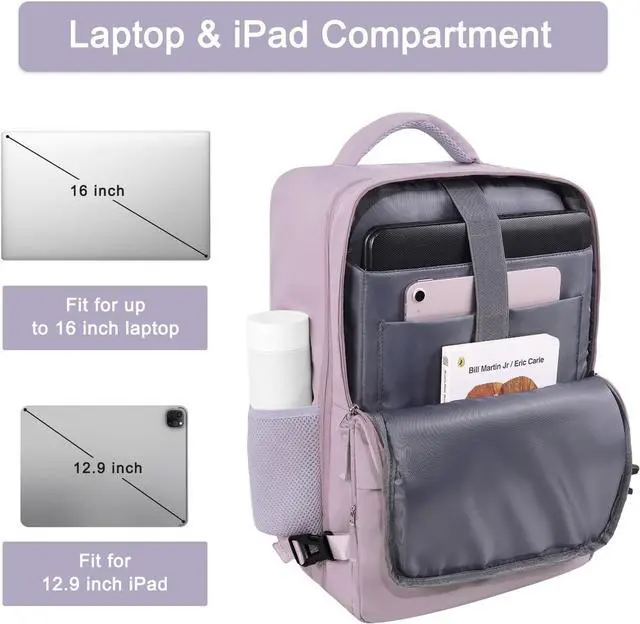 Alt view image 2 of 7 - Hanples Large Travel Laptop Backpack for Men Women, Light Purple, 16 Inch Laptop Compartment
