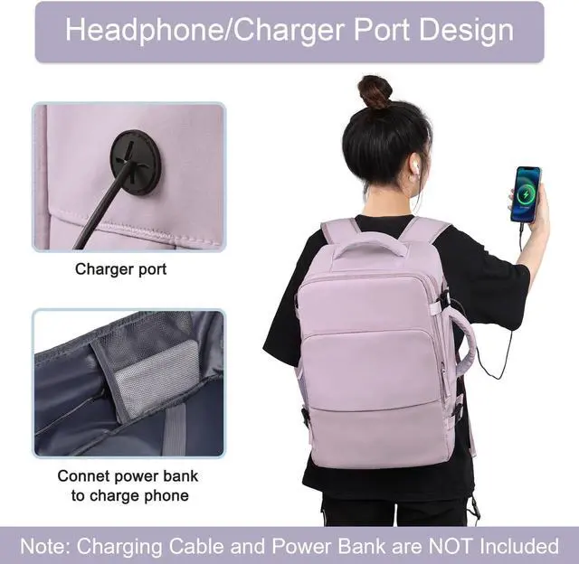 Alt view image 6 of 7 - Hanples Large Travel Laptop Backpack for Men Women, Light Purple, 16 Inch Laptop Compartment